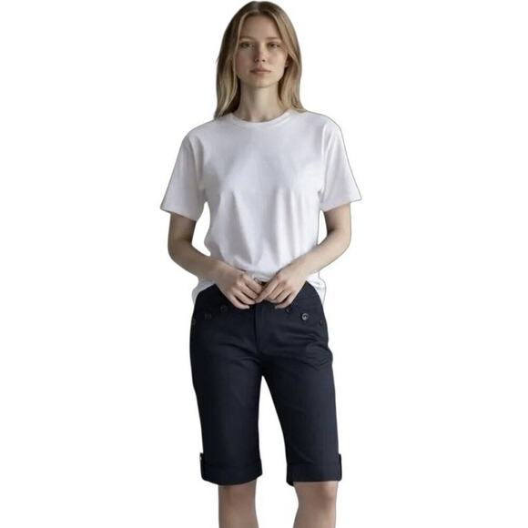 Ann Taylor Pants - Ann Taylor Women Chino Bermuda Short 2 Black Nautical Buttons 11" Stretch Cotton